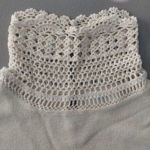 Soft Surroundings Wool Blend Knit Sweater Large Crochet Collar Wrist Long Sleeve